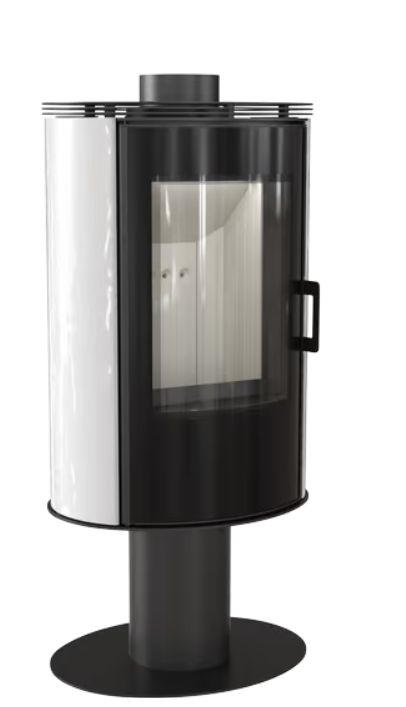 Kratki AB S/N/O/DR - Kachelofen aus stahl drehbar Ø 150 8 kW weiss Kachel