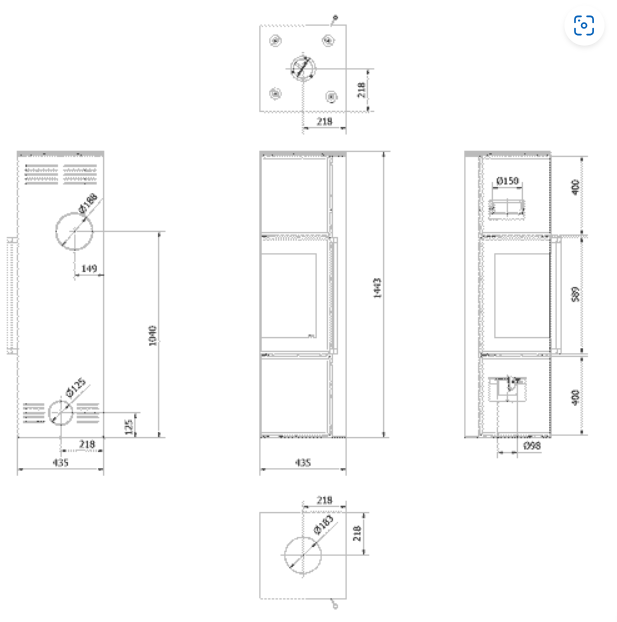 Kratki TORA/M - Kaminofen aus Stahl 8 kW Ø 150 Quarzsinter NATURALI PIETRA DI SAVOIA ANTRANCITE BOCCIARDATA schwarz Verkleidung mit Türfeder