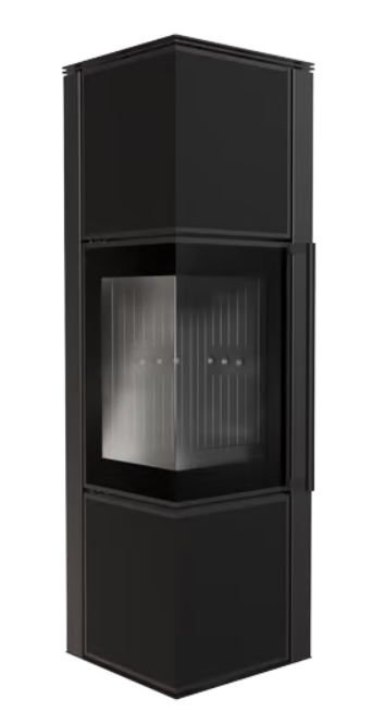 Kratki TORA/M - Kaminofen aus Stahl 8 kW Ø 150 Quarzsinter Nero Assoluto schwarz Verkleidung mit Türfeder