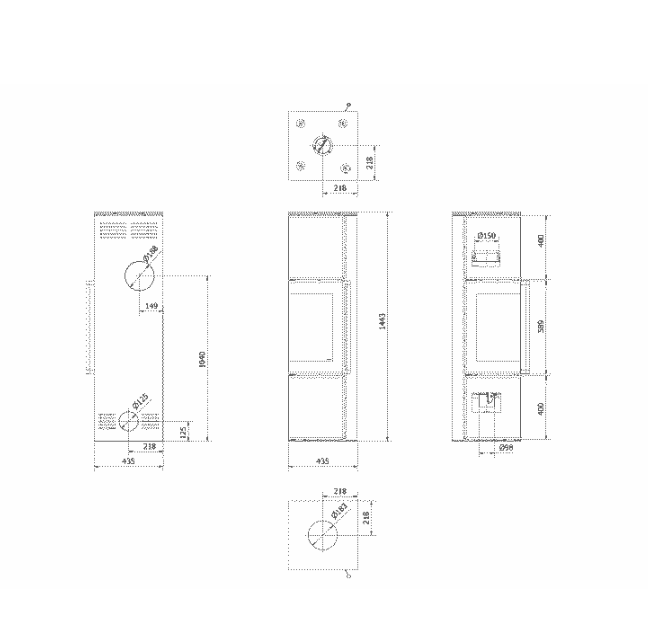 Kratki TORA/M - Kaminofen aus Stahl 8 kW Ø 150 Quarzsinter Nero Assoluto schwarz Verkleidung mit Türfeder