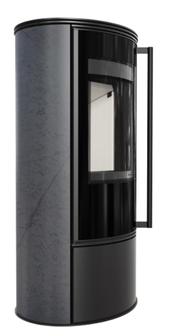 Kratki ERIK - Kaminofen aus Stahl Ø 150 5,5 kW dekorative Keramiken GRAFITE SATIN mit Türfeder