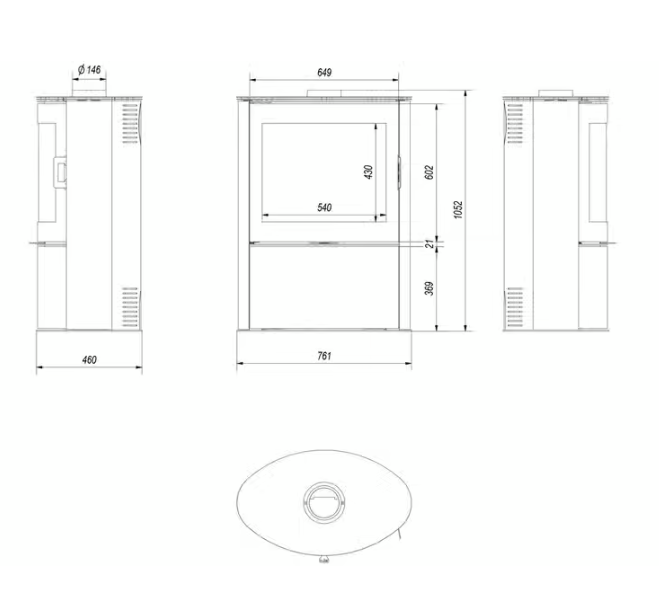 Kratki AB S/2 - Kachelofen aus Stahl Ø 150 10 kW schwarz Kachel mit Türfeder