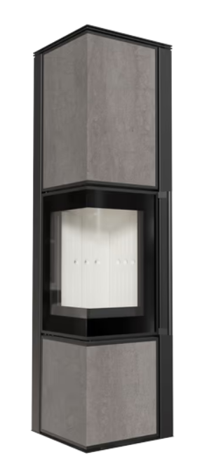 Kratki TORA/L - Kaminofen aus Stahl 8 kW Ø 150 Quarzsinter NATURALI PIETRA DI SAVOIA GRIGIA BOCCIARDATA