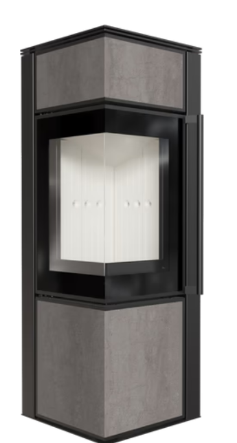 Kratki TORA/S - Kaminofen aus Stahl 8 kW Ø 150 Quarzsinter NATURALI PIETRA DI SAVOIA GRIGIA BOCCIARDATA