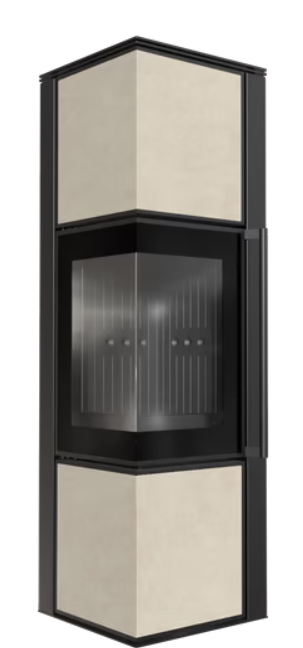 Kratki TORA/M - Kaminofen aus Stahl 8 kW Ø 150 Quarzsinter FOKOS SALE schwarz Verkleidung mit Türfeder