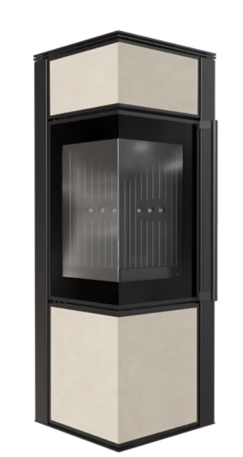 Kratki TORA/S - Kaminofen aus Stahl 8 kW Ø 150 Quarzsinter FOKOS SALE schwarz Verkleidung