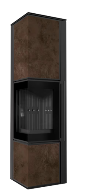 Kratki TORA/L - Kaminofen aus Stahl 8 kW Ø 150 Quarzsinter OXIDE MORO schwarz Verkleidung