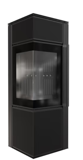 Kratki TORA/S - Kaminofen aus Stahl 8 kW Ø 150 Quarzsinter Nero Assoluto schwarz Verkleidung mit Türfeder