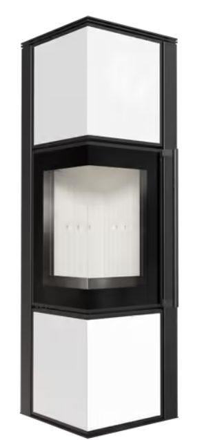 Kratki TORA/M - Kaminofen aus Stahl 8 kW Ø 150 Weißes Glaspaneel mit Türfeder