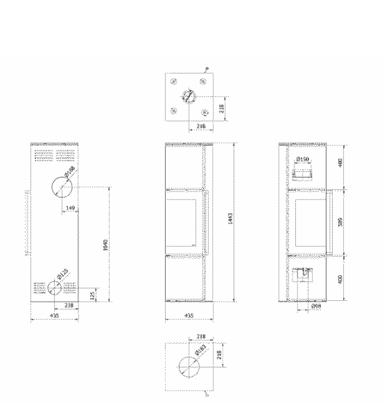 Kratki TORA/M - Kaminofen aus Stahl 8 kW Ø 150 Weißes Glaspaneel mit Türfeder