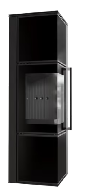 Kratki TORA/M - Kaminofen aus Stahl 8 kW Ø 150 Schwarzes Glaspaneel schwarz Verkleidung mit Türfeder