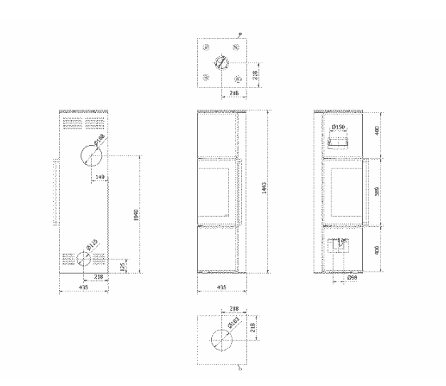 Kratki TORA/M - Kaminofen aus Stahl 8 kW Ø 150 Schwarzes Glaspaneel schwarz Verkleidung mit Türfeder