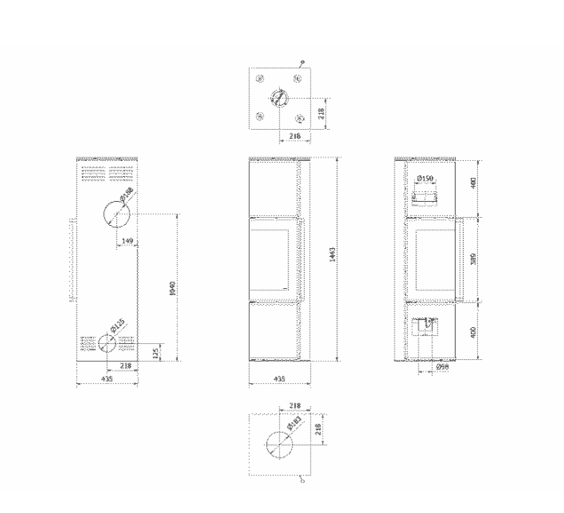Kratki TORA/M - Kaminofen aus Stahl 8 kW Ø 150 Schwarzes Glaspaneel