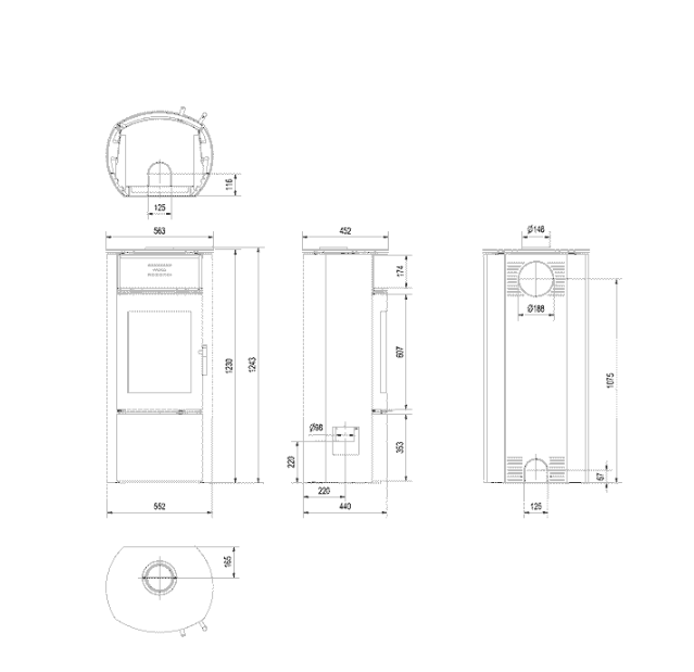 Kratki FALCON Kaminofen aus Stahl W Ø 150 10 kW schwarz Verkleidung