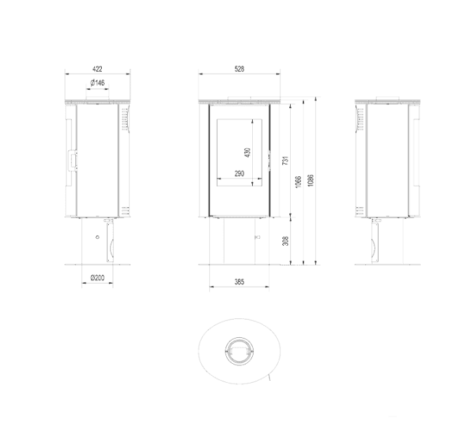Kratki KOZA - AB S/N/DR mit Standfuss Ø 150 8 kW creme Kachel