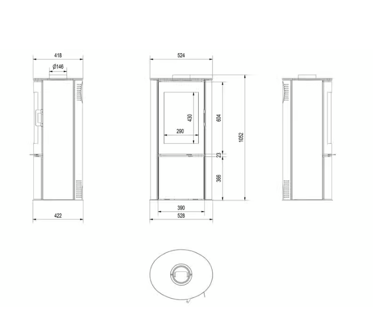 Kratki KOZA - AB S/DR Ø 150 8 kW schwarz Kachel mit Türfeder
