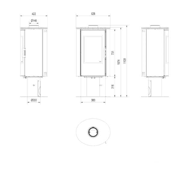 Kratki KOZA - AB S/N/O/DR Ø 150 8 kW schwarz Kachel