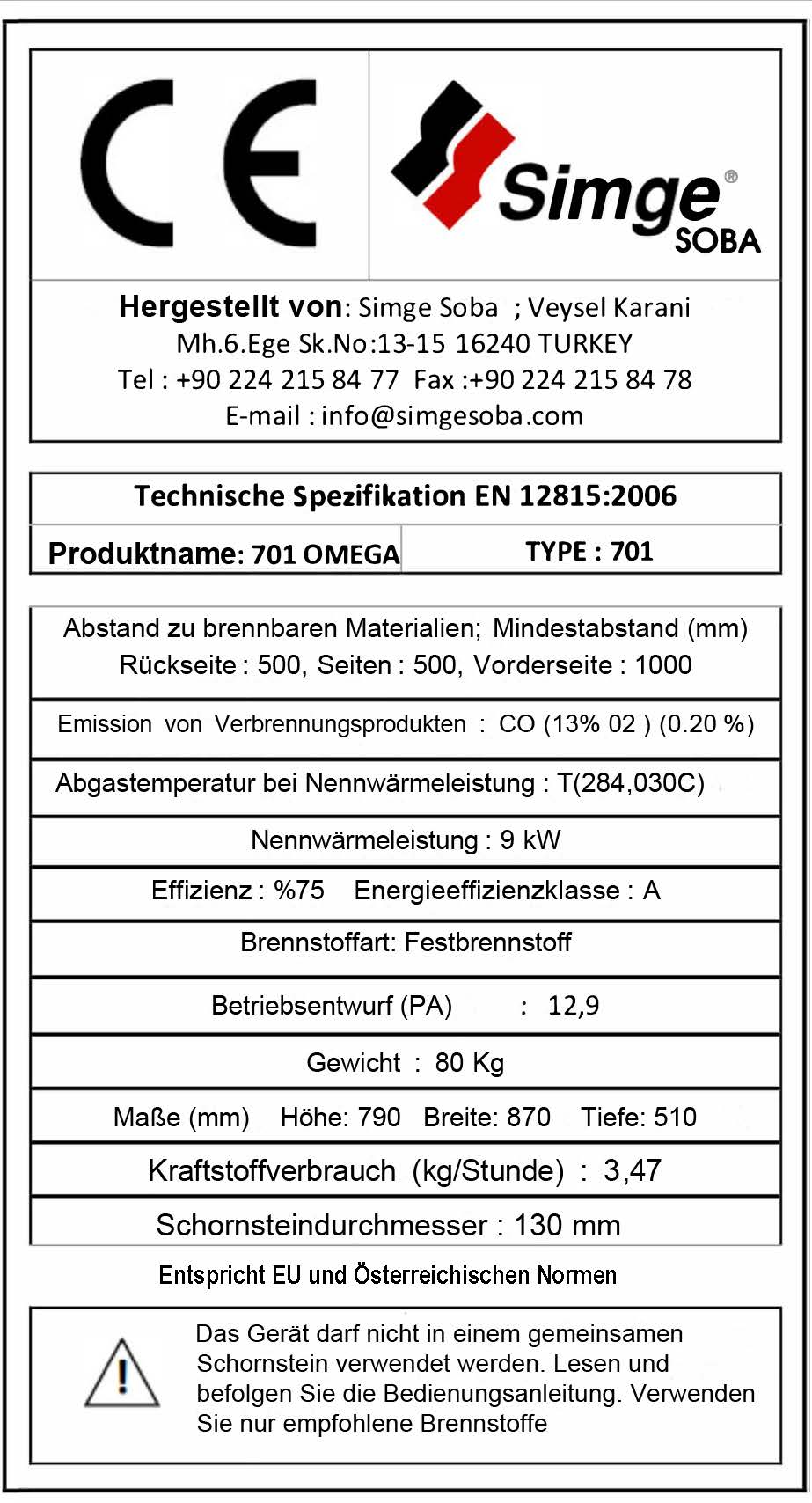Holzherd Simge 701 Weiß / Schwarz
