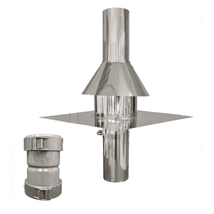 Edelstahlschachtabdeckung Typ 3 mit Schlauchschelle, Regenkragen, ES-Mündungsrohr