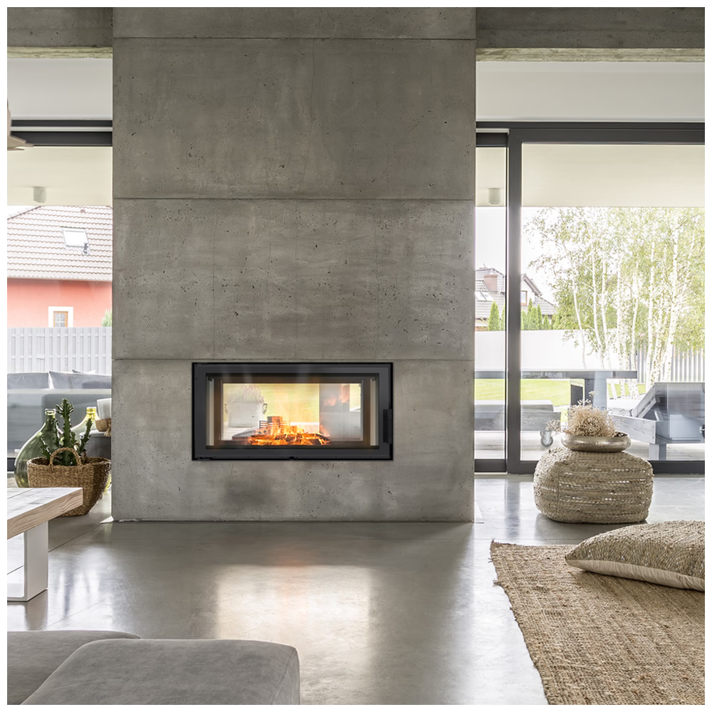 Kamineinsatz aus Stahl LUCY 16 kW Ø 200 schwarz Verkleidung