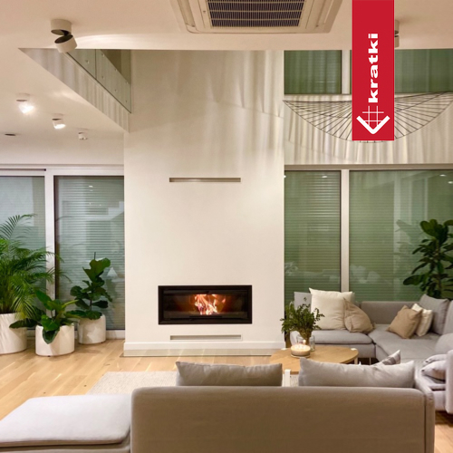 Kamineinsatz aus Stahl MB120 - 20 kW Ø 200 - Stahlfront mit Siebdruckglas