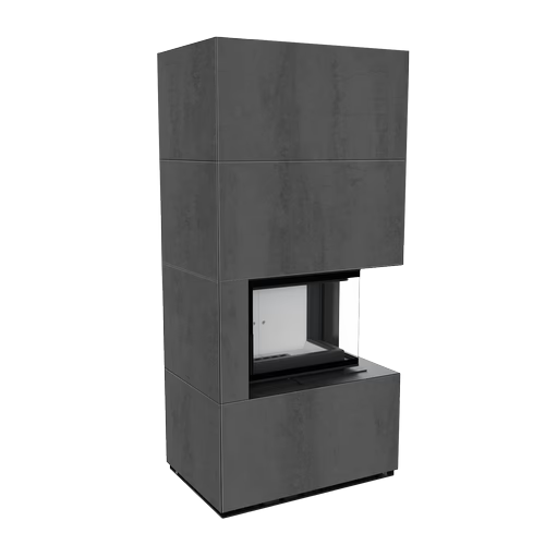 Kaminbausatz FLOKI BOX 8 kW Ø 160 Quarzsinter NATURALI PIETRA DI SAVOIA ANTRANCITE BOCCIARDATA