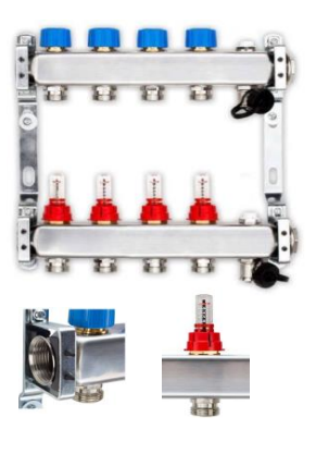 Edelstahlverteiler für FBH mit 4 Heizkreisen