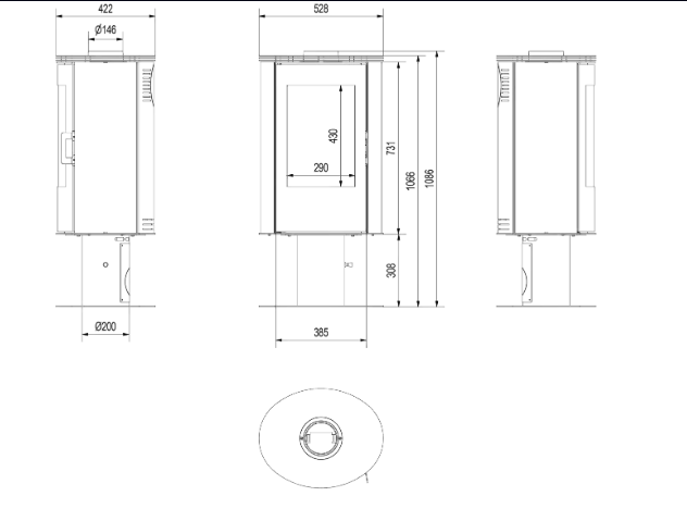 Kratki AB S/N/DR - Kaminofen aus Stahl mit Standfuss Ø 150 8 kW