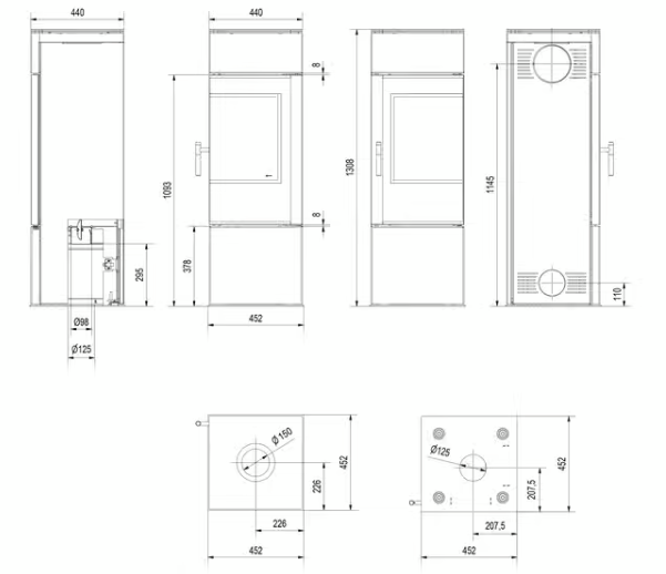 Kratki THOR - Kaminofen aus Stahl Ø 150 8 kW mit Türfeder