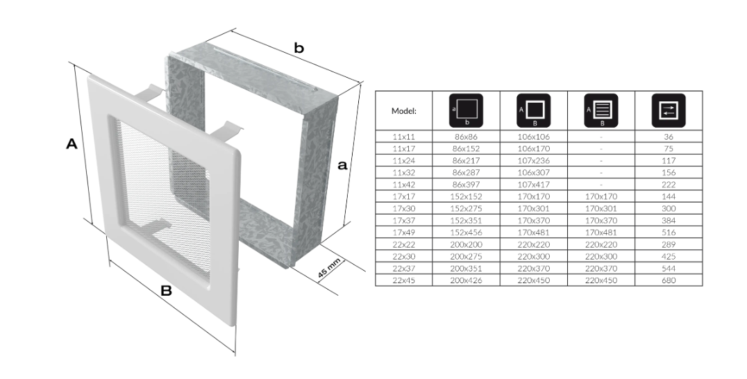 Tasche für ein Lüftungsgitter 11/32