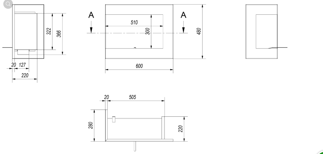 Wandkamin Bioethanol DELTA 900 TÜV rechts