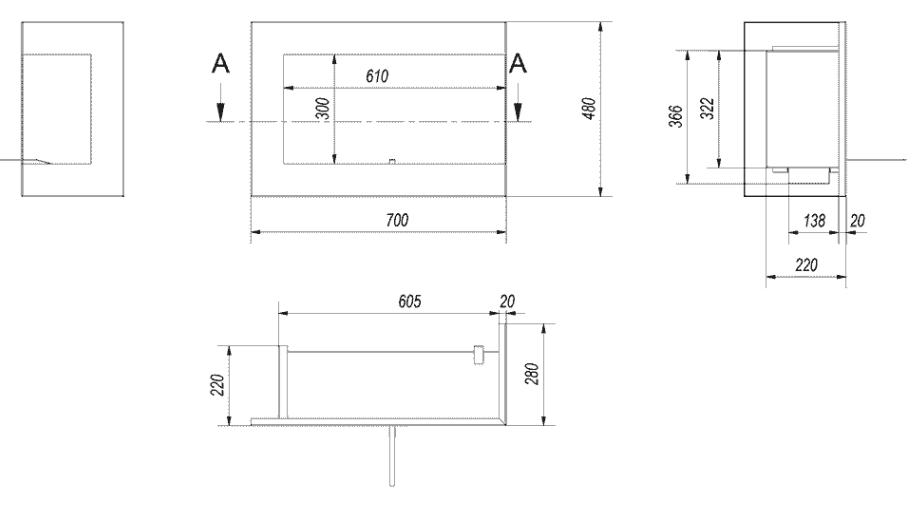 Wandkamin Bioethanol DELTA 900 TÜV links