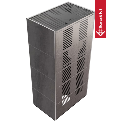 Kaminbausatz FLOKI BOX 8 kW Ø 160 Quarzsinter NATURALI PIETRA DI SAVOIA ANTRANCITE BOCCIARDATA