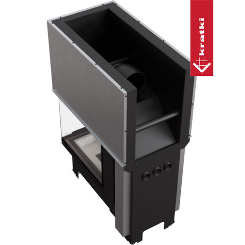 Kamineinsatz NBU 500/700 - 11 kW Ø 200 - Stahlfront mit Siebdruckglas - Dreiseitiger Aufzug