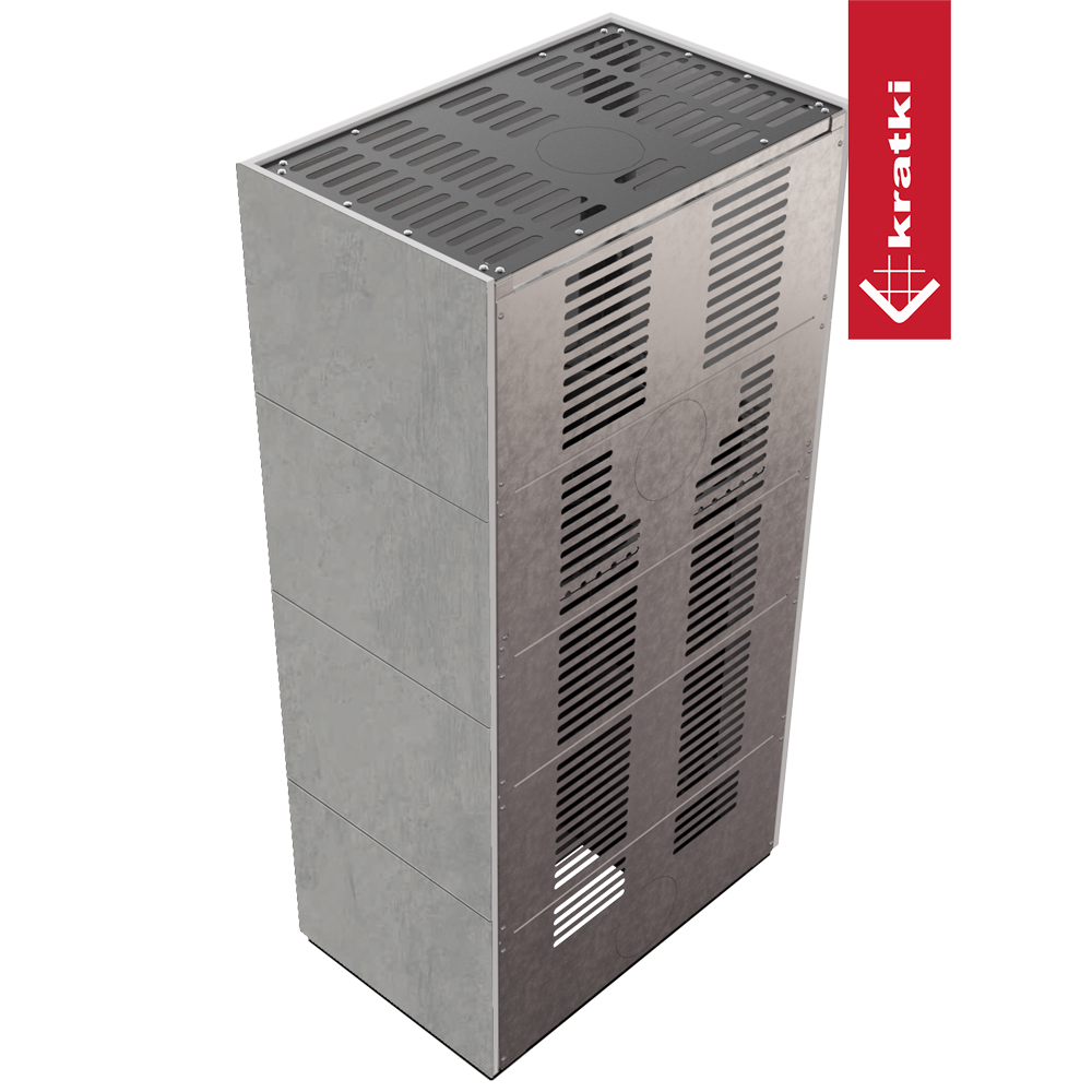 Kaminbausatz FLOKI BOX 8 kW Ø 160 Quarzsinter CEMENTO GRIGIO BOCCIARDATA