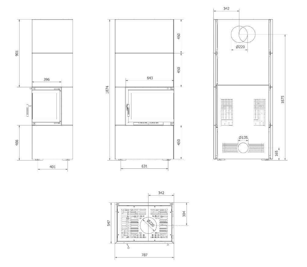 Kamineinsatz Simple Box 8 kW Ø 200 Bianco