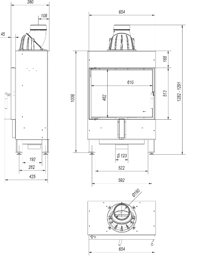 Kamineinsatz aus Stahl LUCY SLIM 8 kW Ø 160