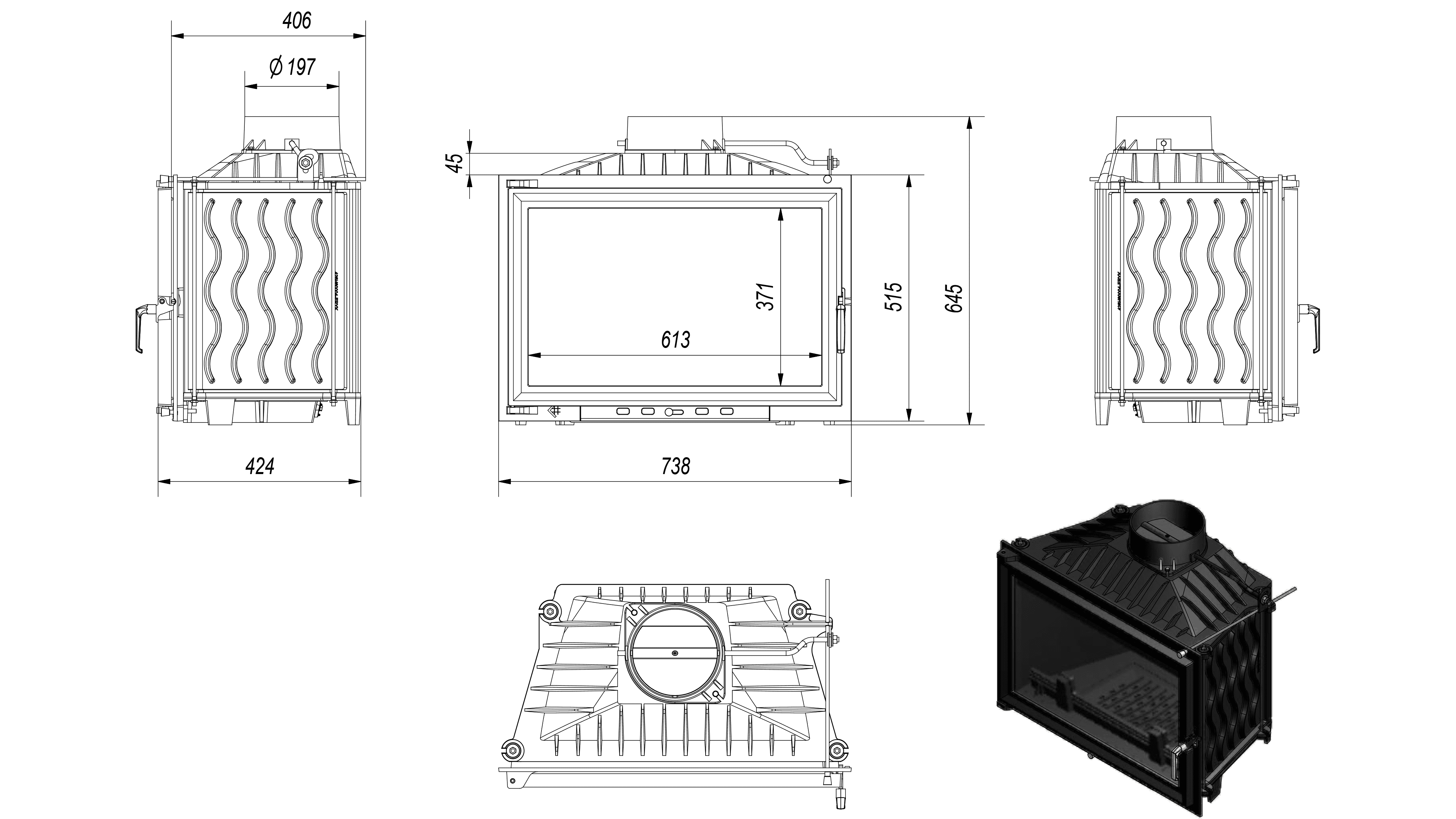 Kamineinsatz Gusseisen WIKTOR 14 kW Ø 200