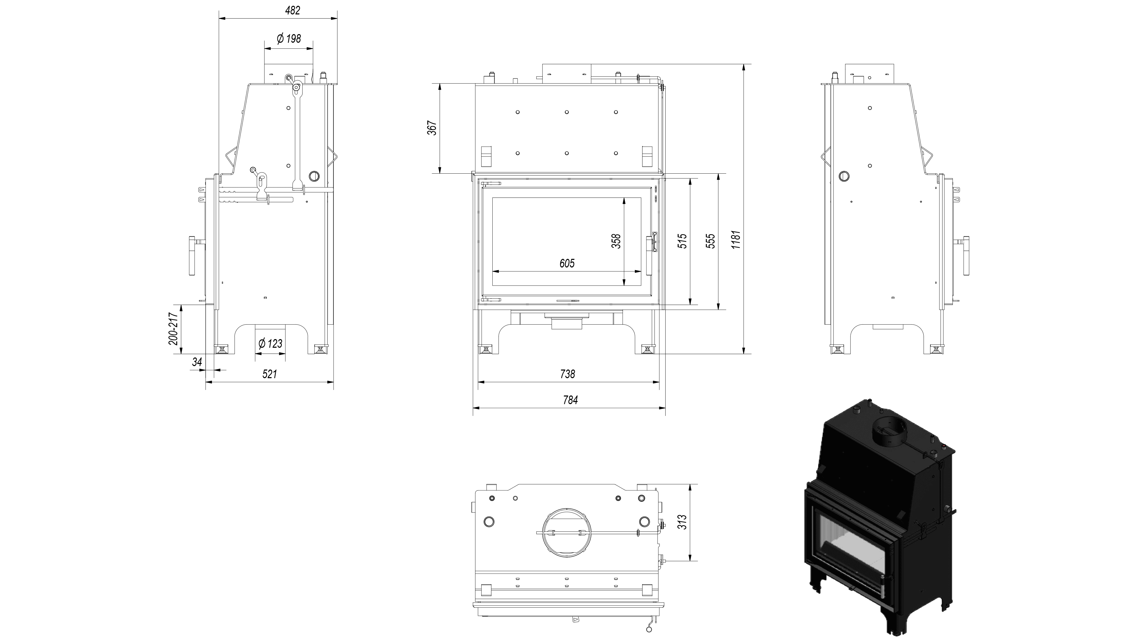 Wasserführender Kamineinsatz AQUARIO O 12 kW Ø 200 mit Türfeder