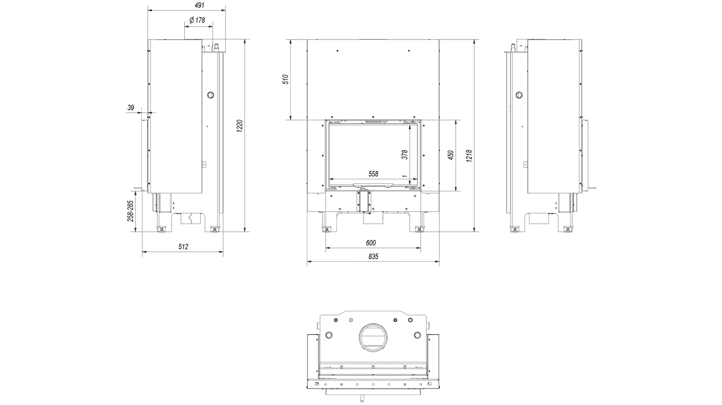 Wasserführender Kamineinsatz MBM 12 kW Ø 180 mit Schiebetür mit Türfeder