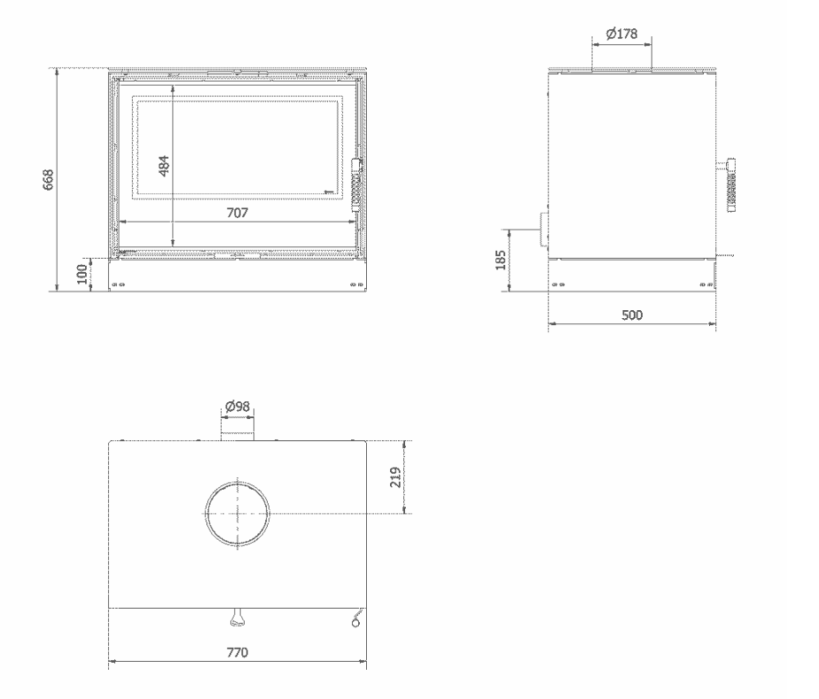 Kaminofen aus Stahl KARI 80 Ø 180 12 kW schwarz Verkleidung mit Türfeder