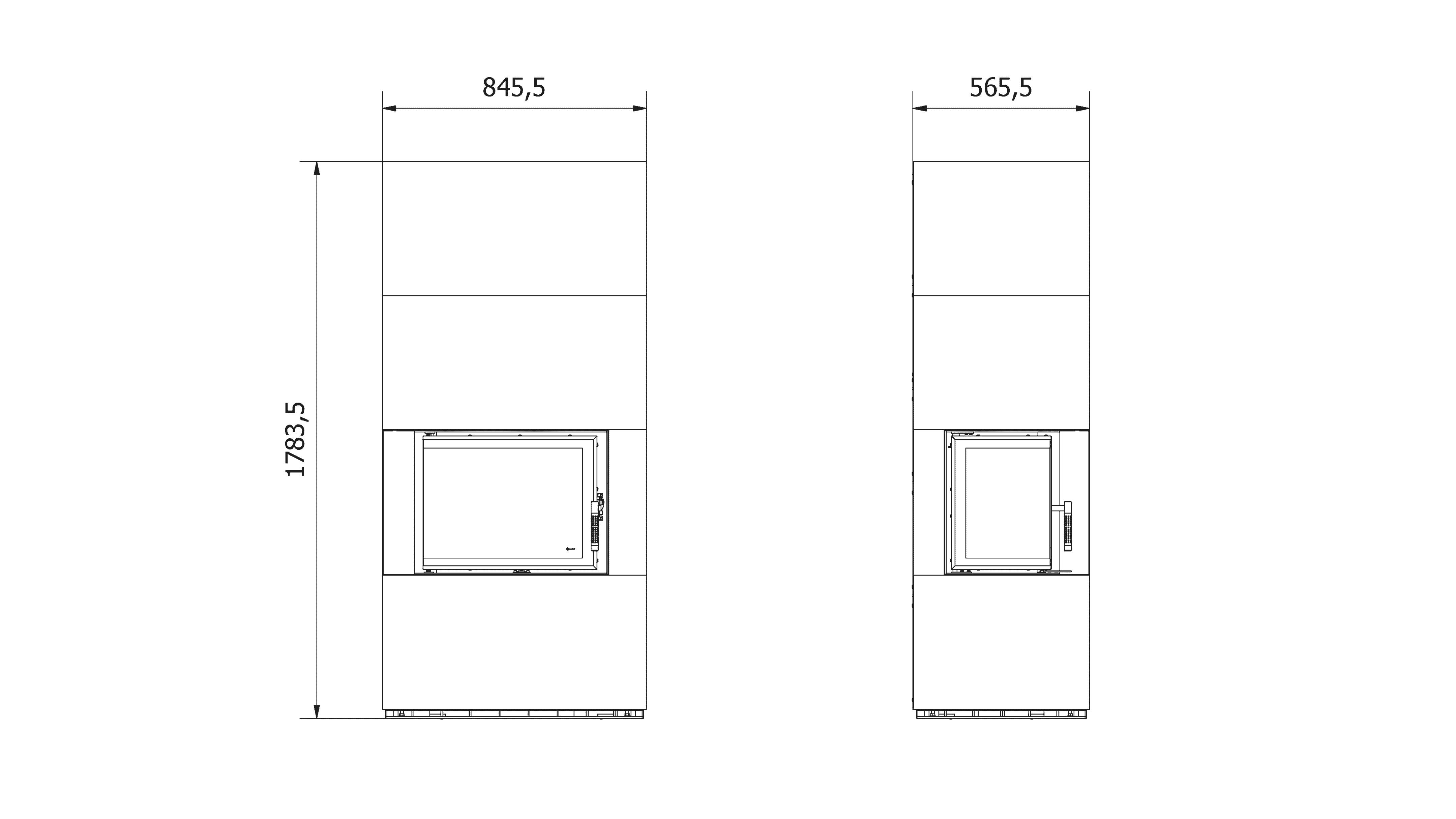 Kamineinsatz FLOKI links 8 kW Ø 160 Bausatz Granit-Paneele INDIAN BLACK