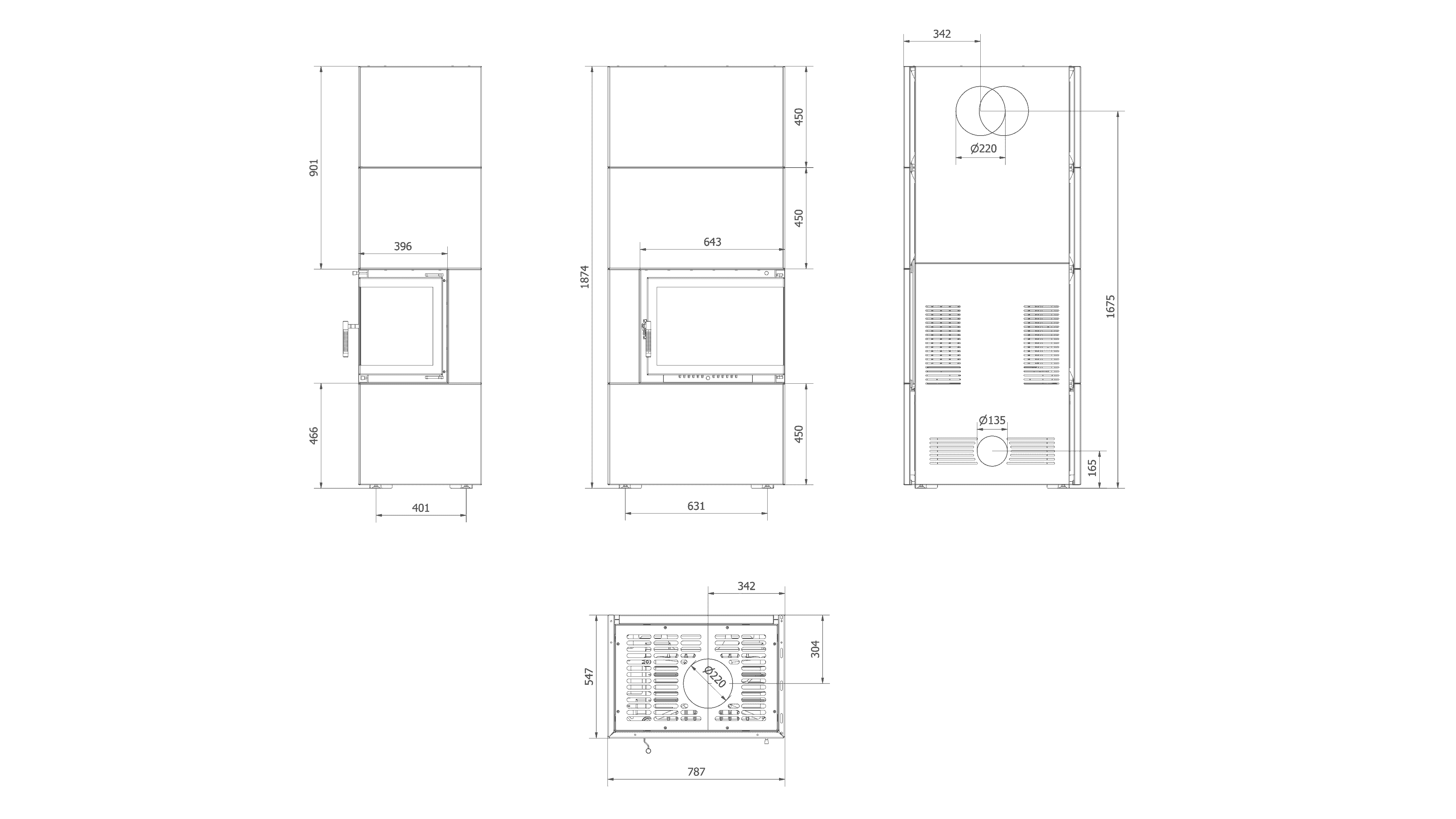 Kamineinsatz Simple Box 8 kW Ø 200 Bianco mit Türfeder