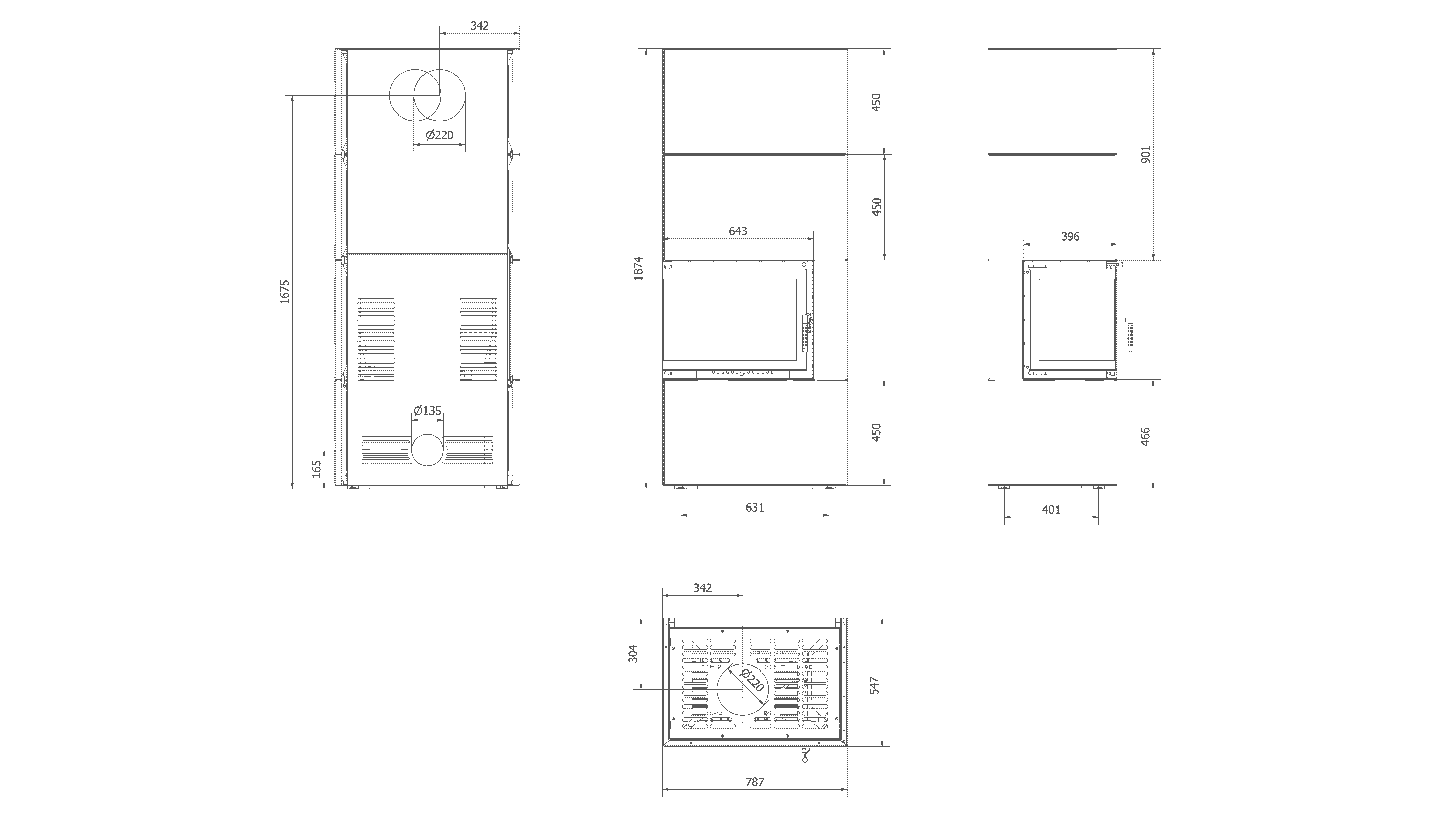 Kamineinsatz Simple Box 8 kW Ø 200 Bianco mit Türfeder