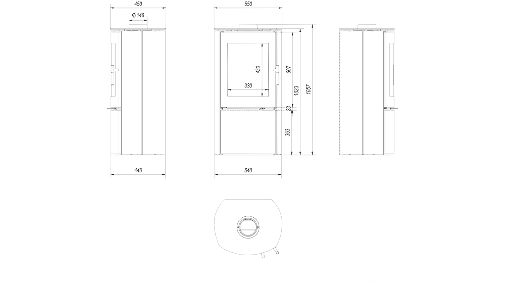 Kaminofen aus stahl FALCON Ø 150 10 kW mit Türfeder