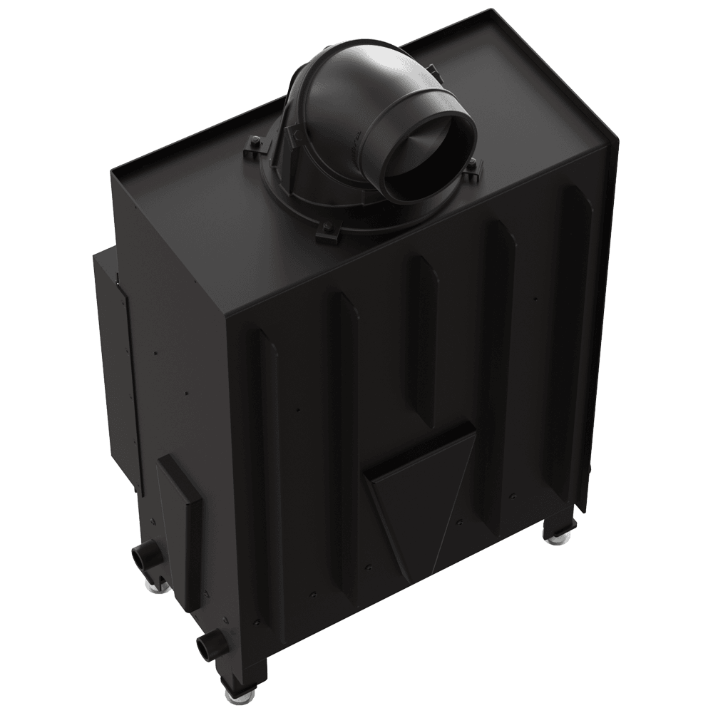 Kamineinsatz aus Stahl FLOKI M links 10 kW Ø 200 schwarz Verkleidung mit Türfeder