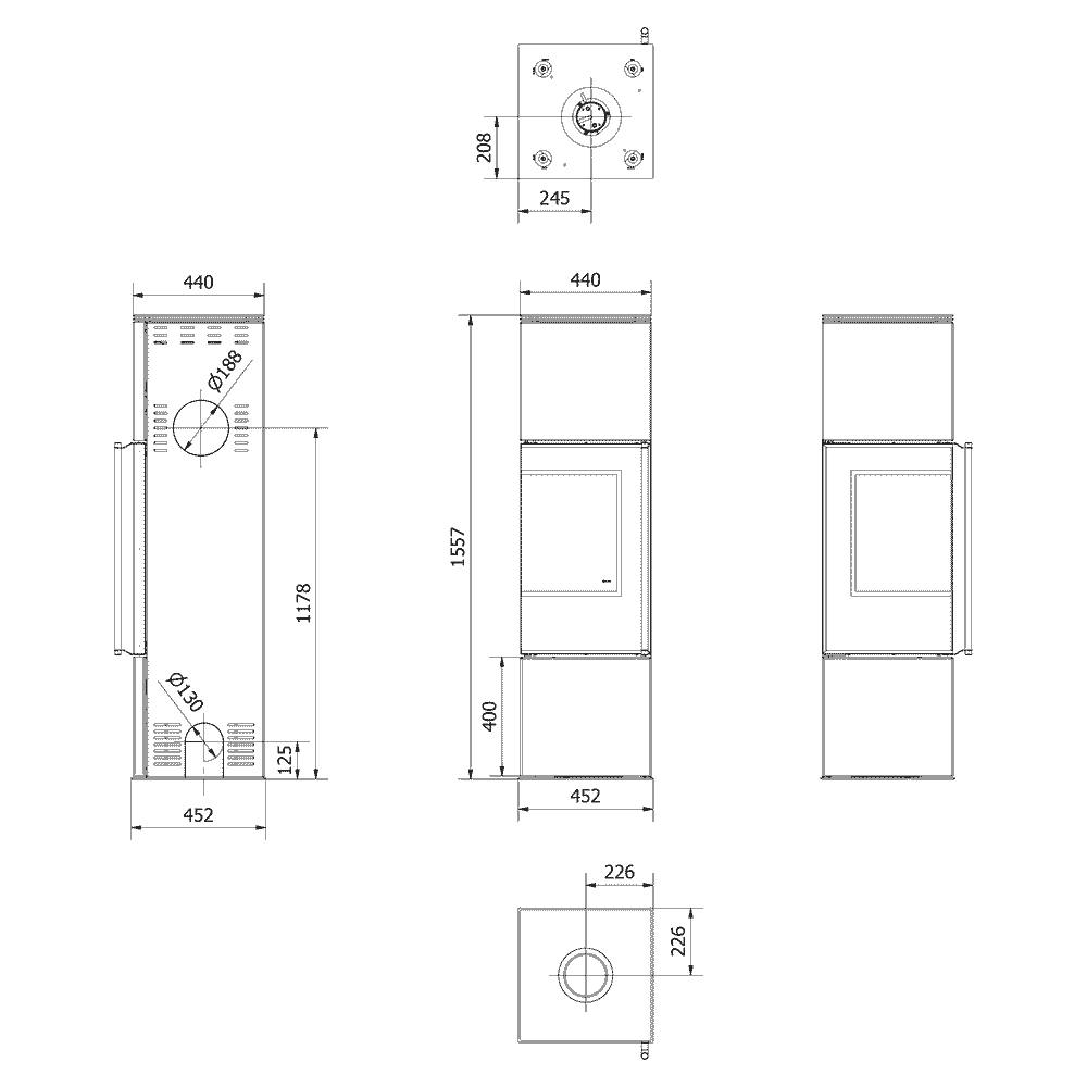 Kaminofen aus Stahl REN/M links Ø 150 7 kW