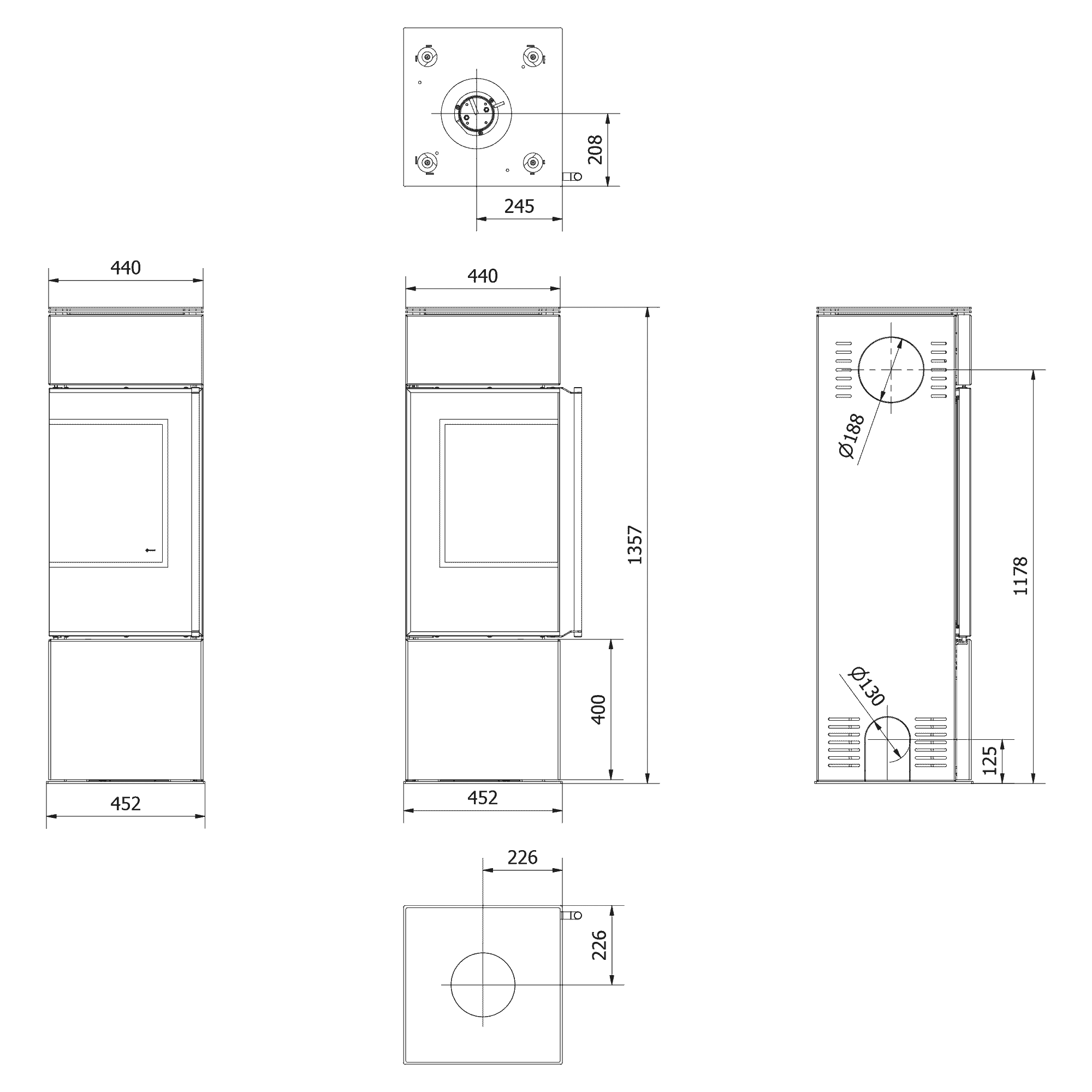 Kaminofen aus Stahl REN/S links Ø 150 7 kW