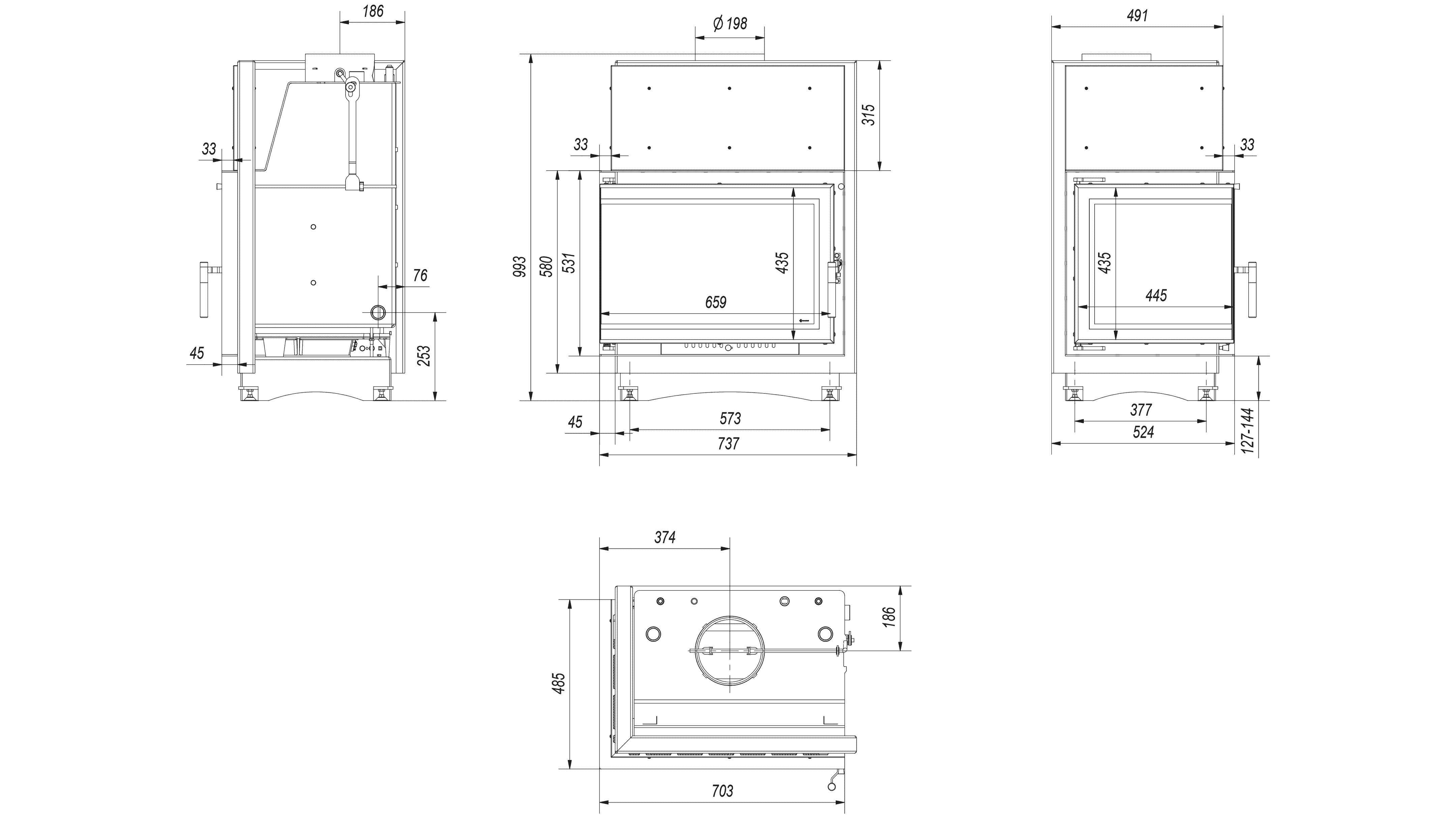 Wasserführender Kamineinsatz ZUZIA DECO links 12 kW Ø 200