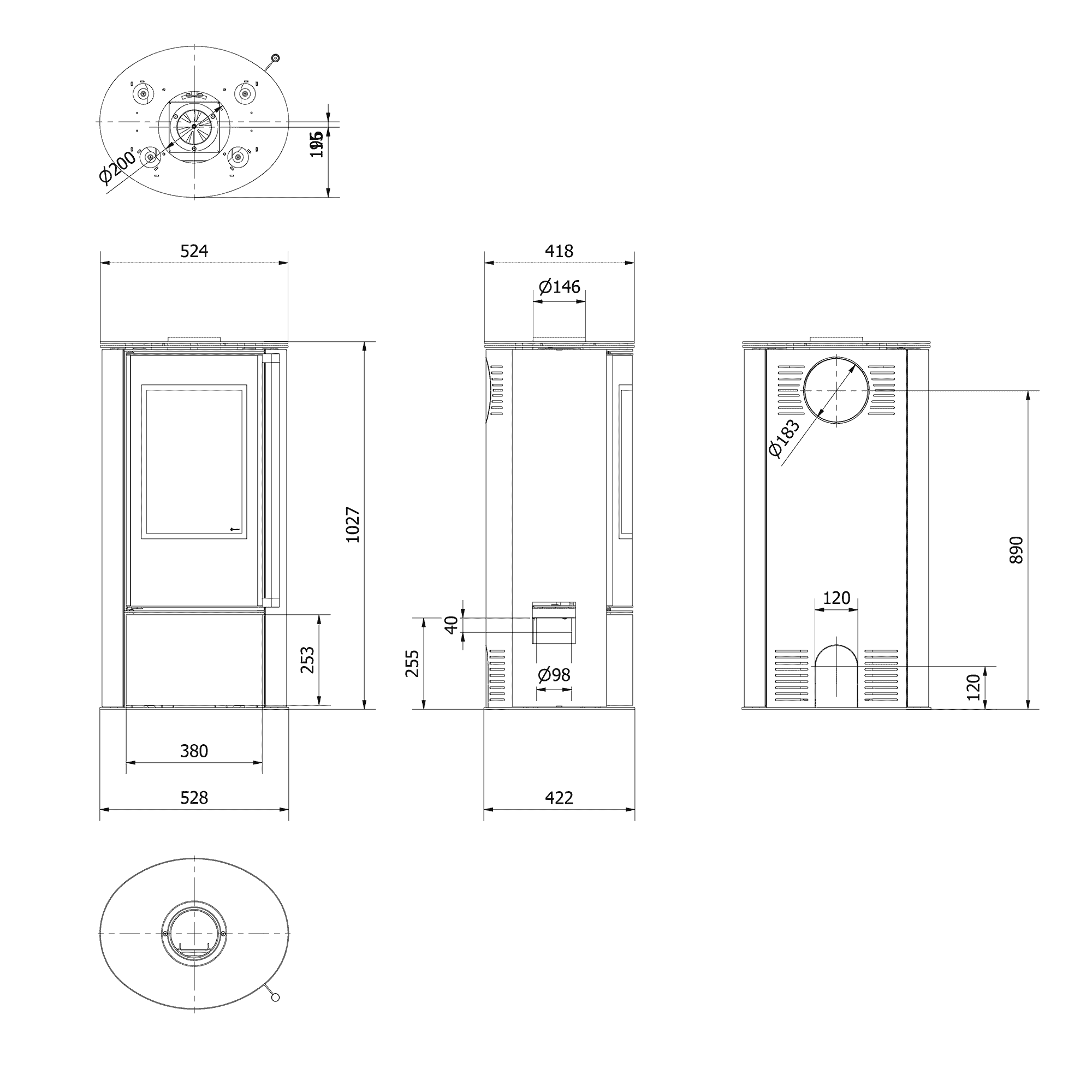 Kaminofen aus Stahl ERIK Ø 150 5,5 kW